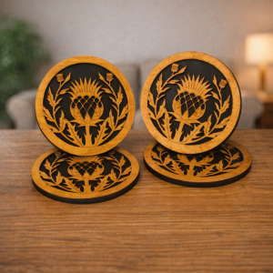 Set of 4 Scottish Thistle Wooden Coasters